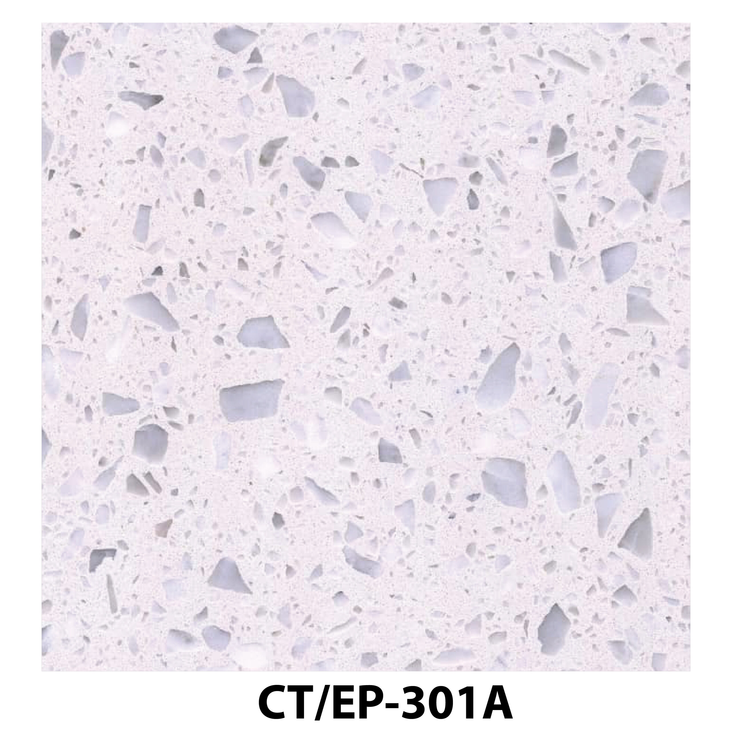 White terrazzo tile with a high density of medium-sized light grey and white stone fragments.