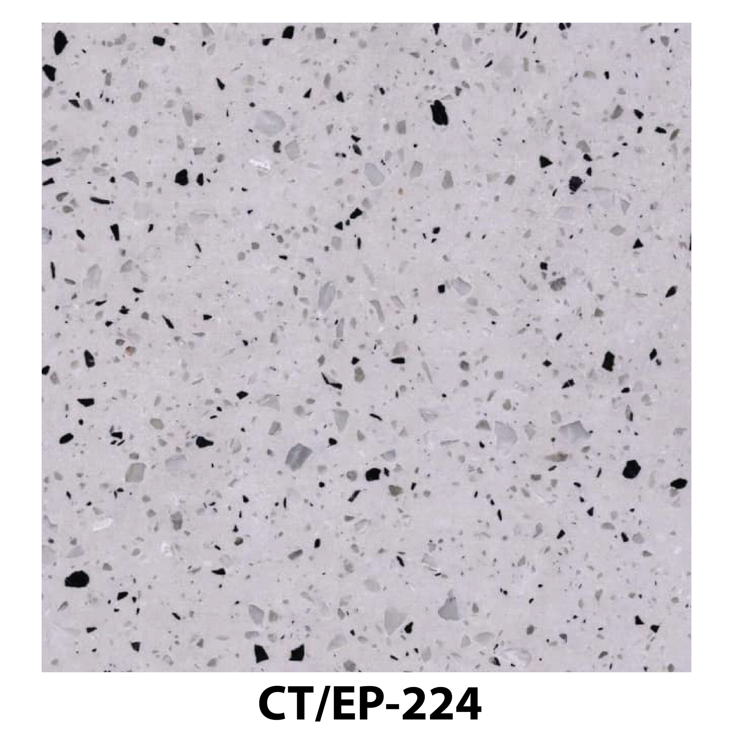 Light grey terrazzo tile with fine black and translucent speckles.