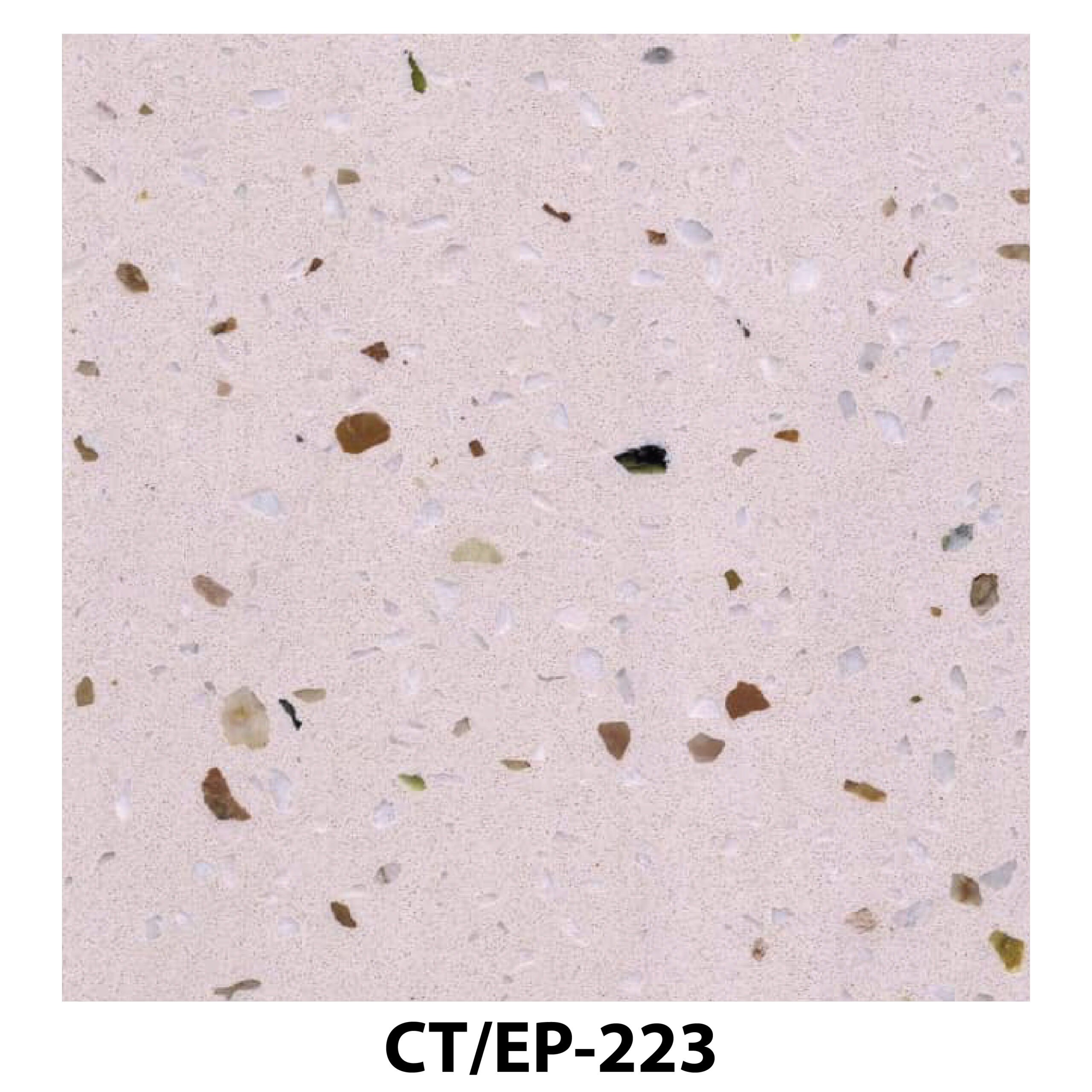 Off-white terrazzo tile with sparse, multi-colored mineral chips.