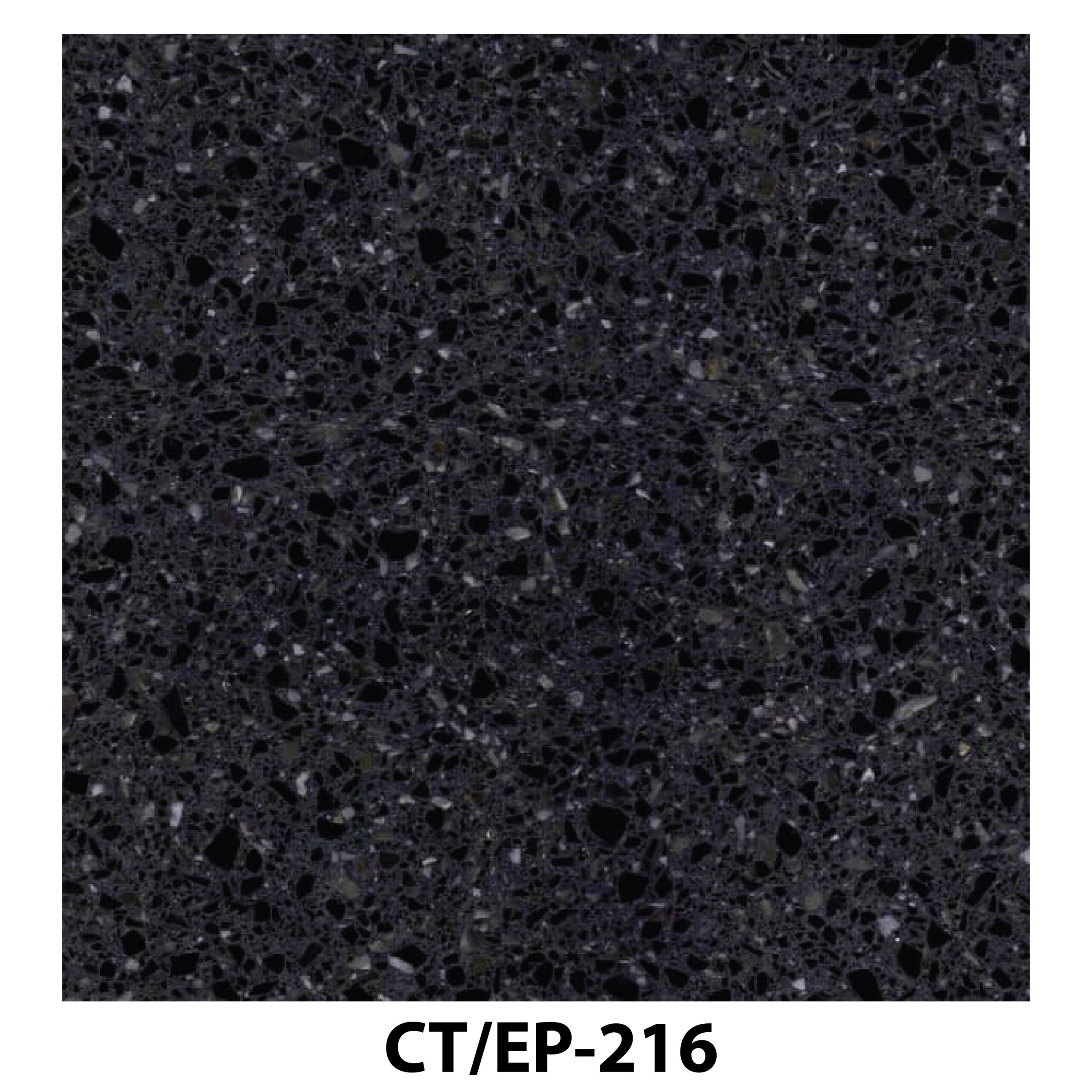 Midnight black terrazzo tile with fine grey and charcoal speckles.