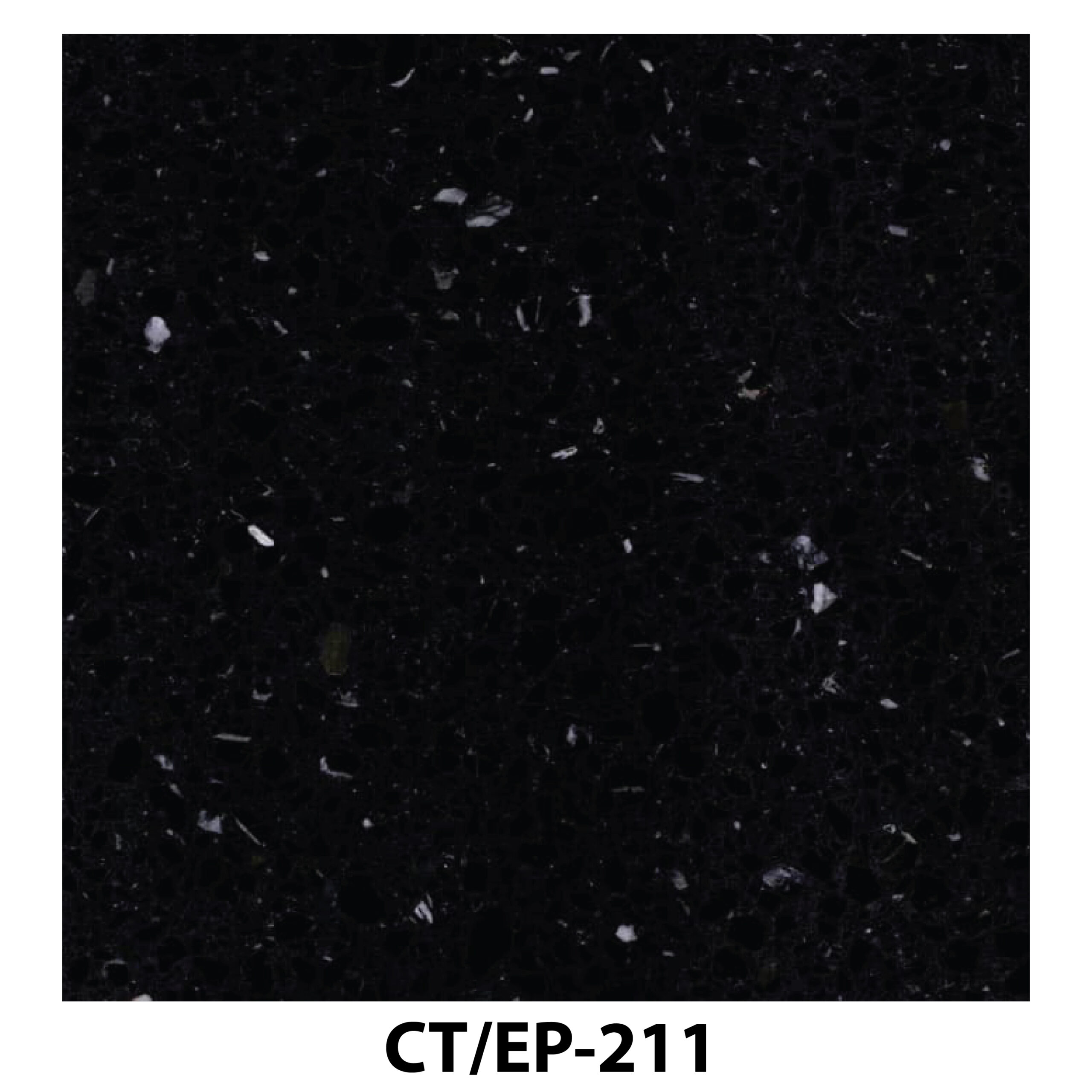 Solid black terrazzo tile with sparse white and translucent chips.