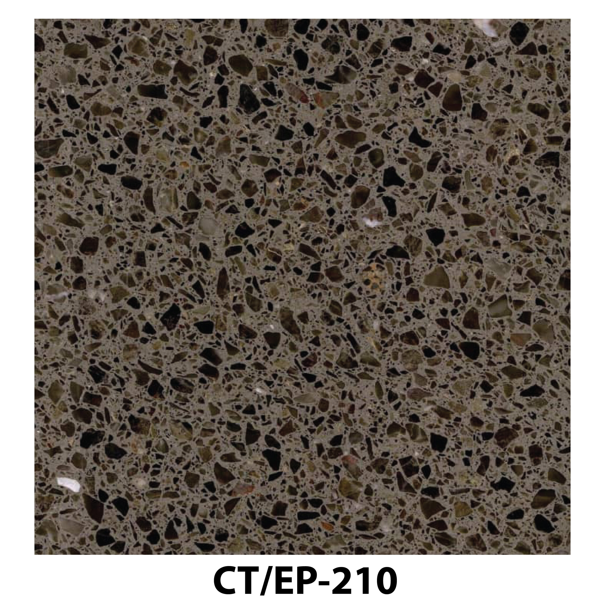 Earth-toned brown terrazzo with dense dark stone fragments.