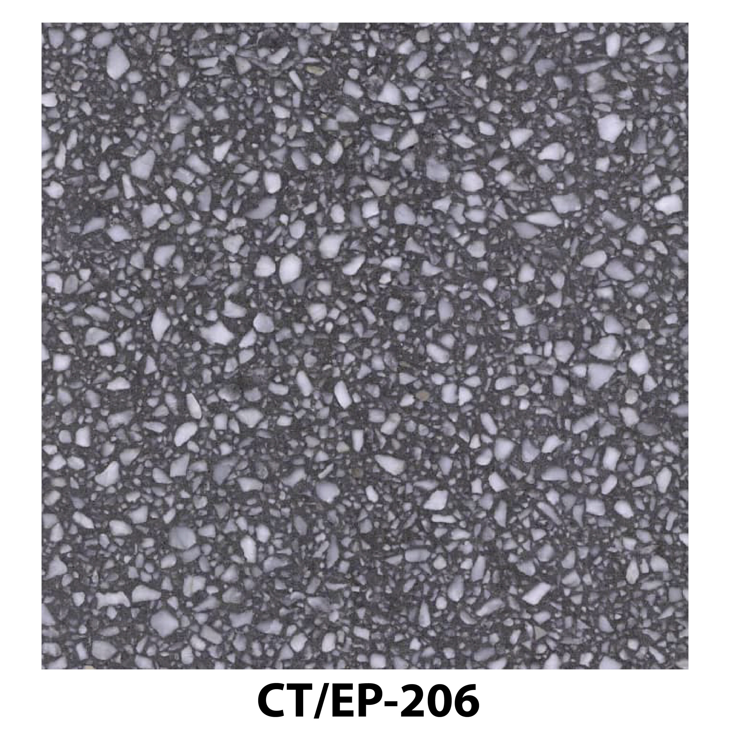 Dark grey terrazzo tile with a high density of small white stone chips